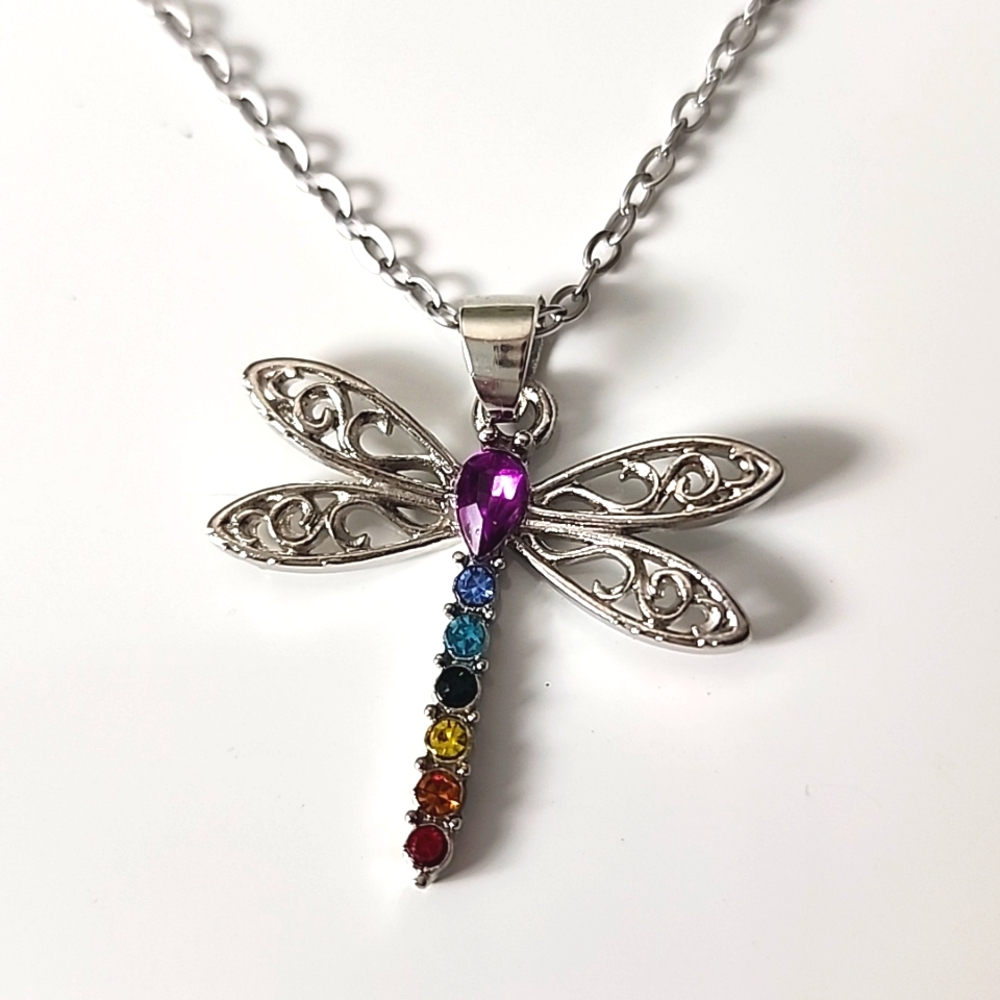 Dragonfly Gemstone Necklace 18 inch Chain
